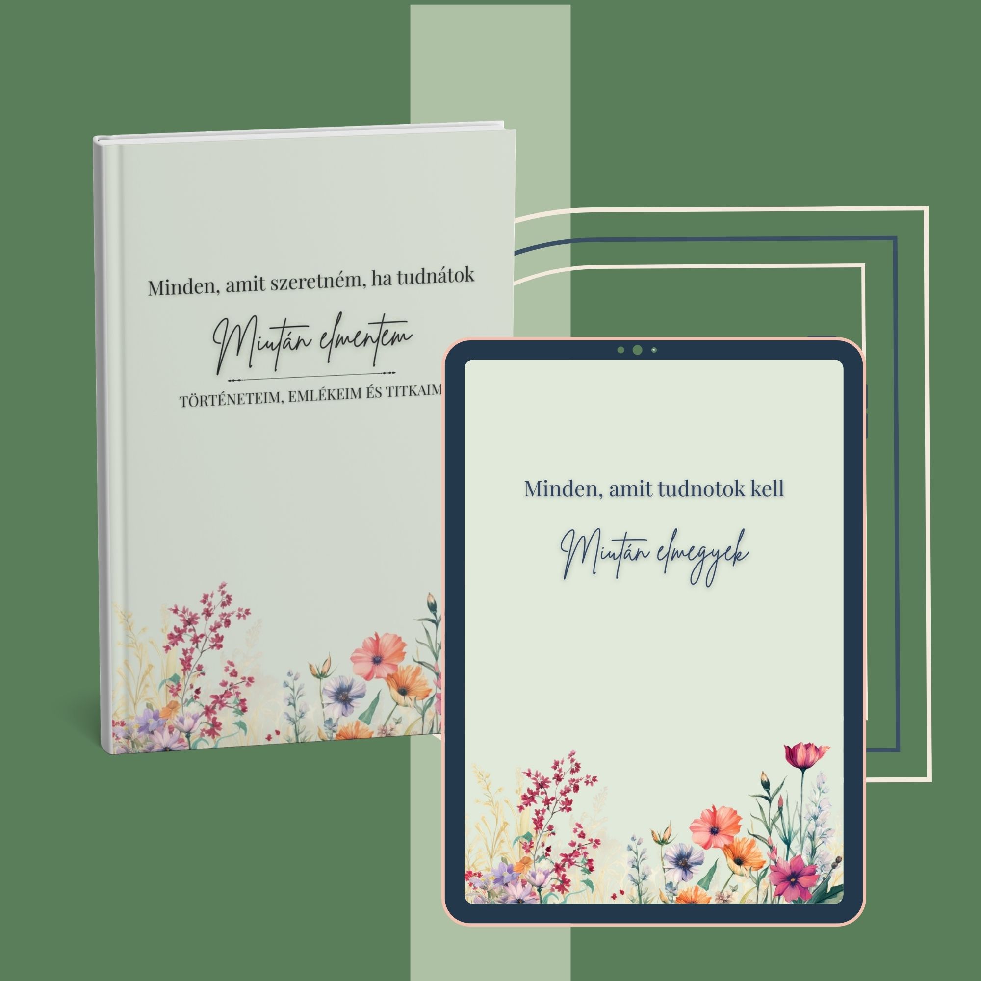digitális életvégi tervező és nyomtatható emlékkönyv virágos